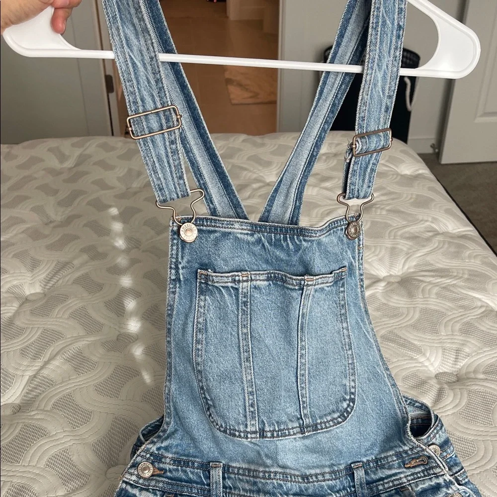 American Eagle Blue Denim Wide-Leg Overalls - Picture 1 of 5